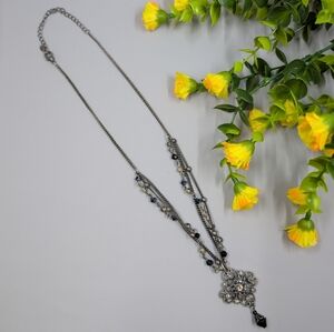 Premium Designs Signed Vintage Crystal Flower Pendant Necklace